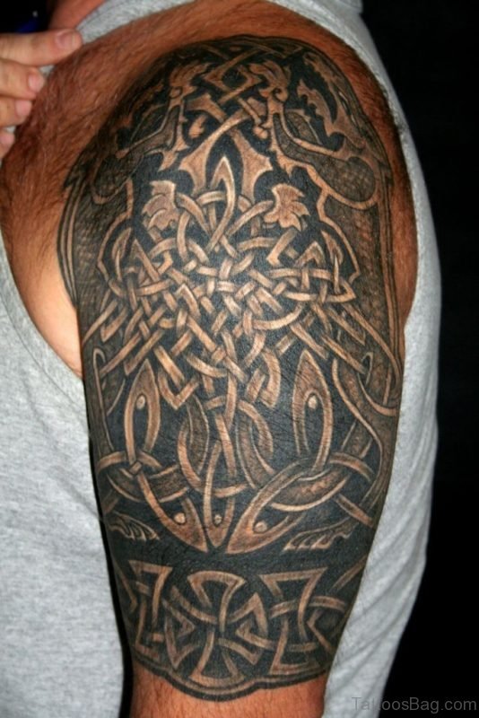 Celtic Knot and Aries Tattoo On Shoulder