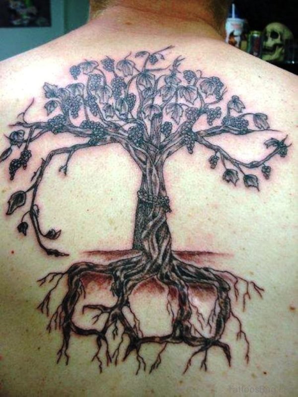 Celtic Root Tree Tattoo On Upper Back