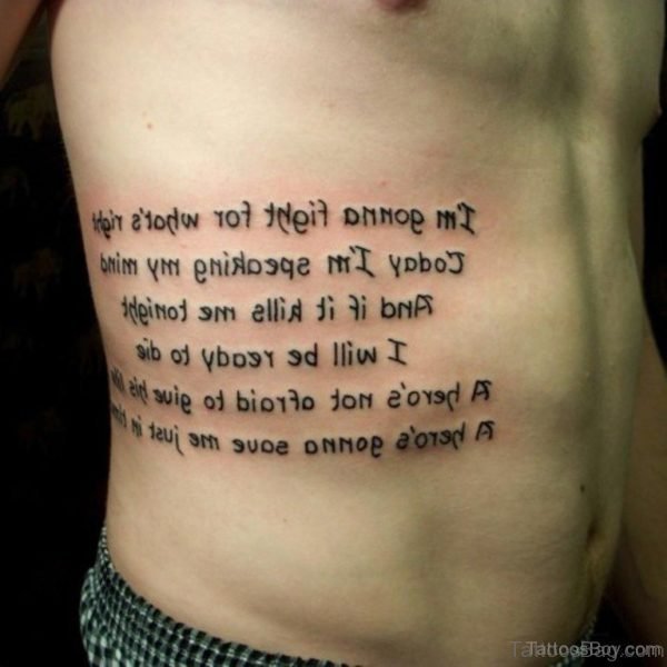 Celtic Wording Tattoo On Rib