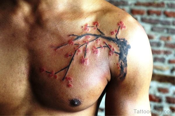 Cherry Blossom Front Shoulder Tattoo