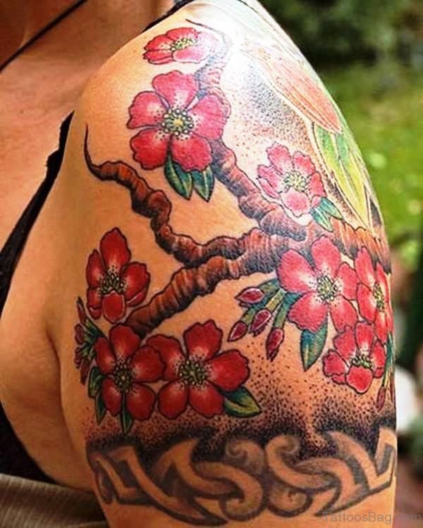 Cherry Blossom Tree Tattoo Design On Shoulder