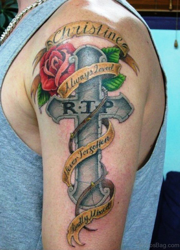 Christian Cross Tattoo On Shoulder