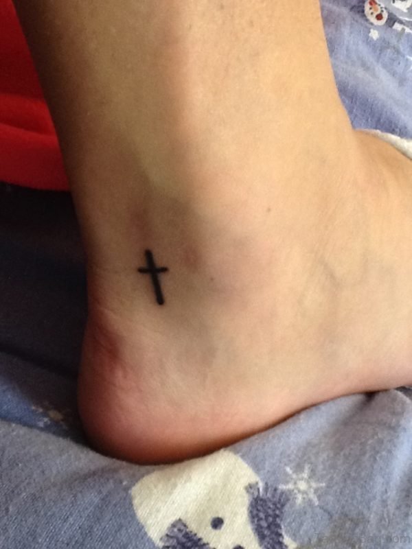 Clasisc Cross Tattoo On Ankle