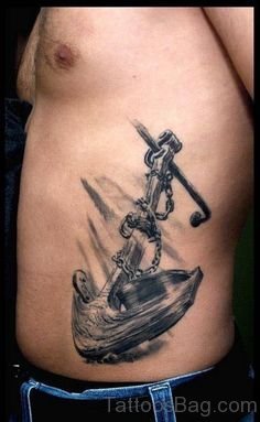Classic Anchor Tattoo On Rib