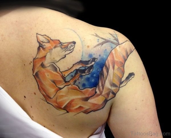 Classic Fox Tattoo On Back Shoulder