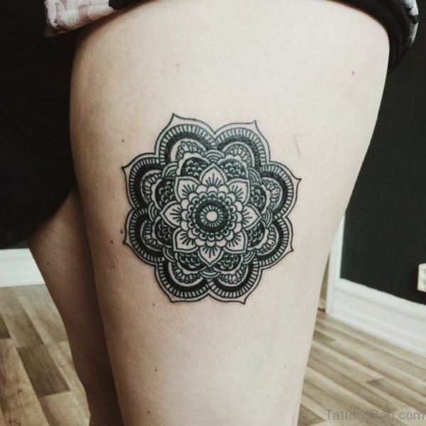 Classic Mandala Tattoo Design On Thigh