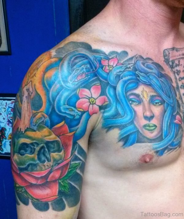 Classic Medusa Tattoo On Chest