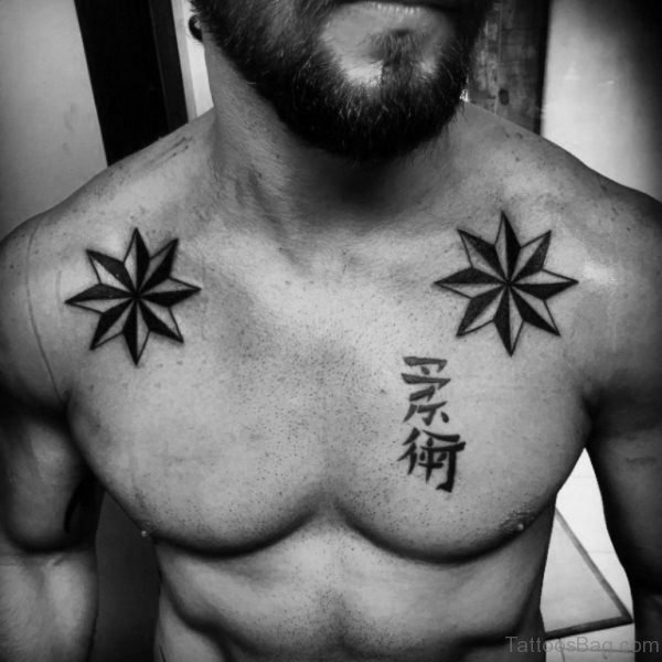 Classic Nautical Star Men Upper Chest Tattoo