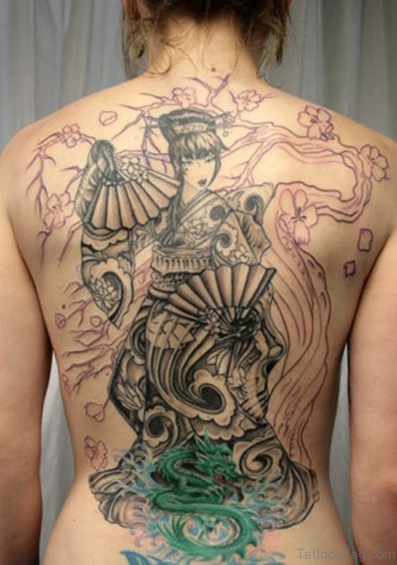 Classy Geisha Tattoo For Back