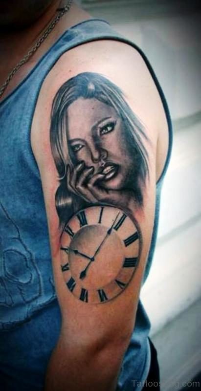 Clock And LClock And Lady Shoulder Tattoo ady Shoulder Tattoo clck8027