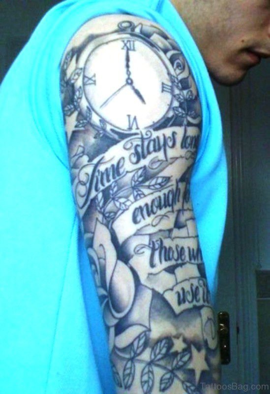 Clock Tattoo Design On Right Shoulder