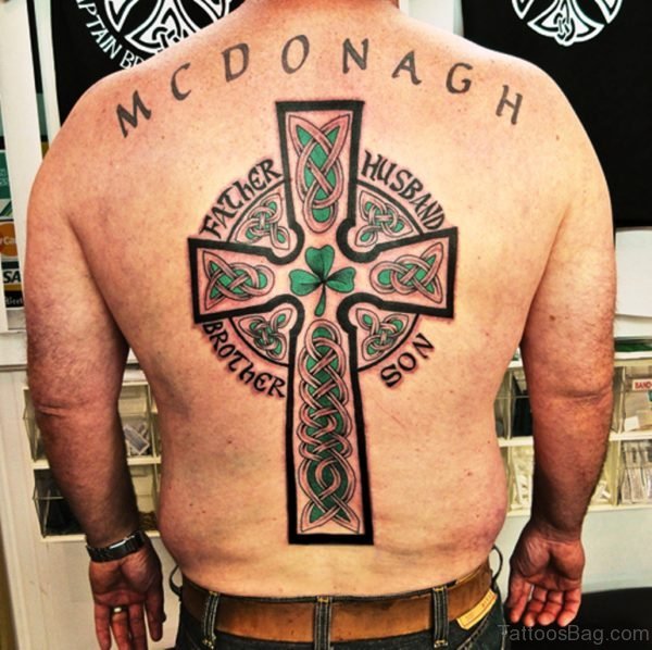 Clover Leaf And Celtic Cross Tattoo