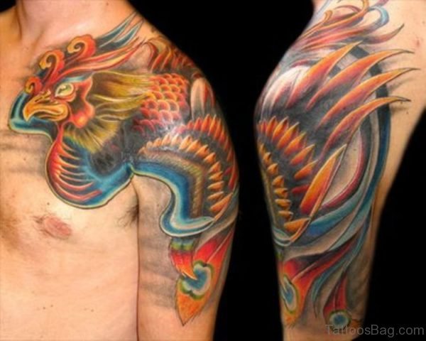Coloful Phoenix Shoulder Tattoo Design