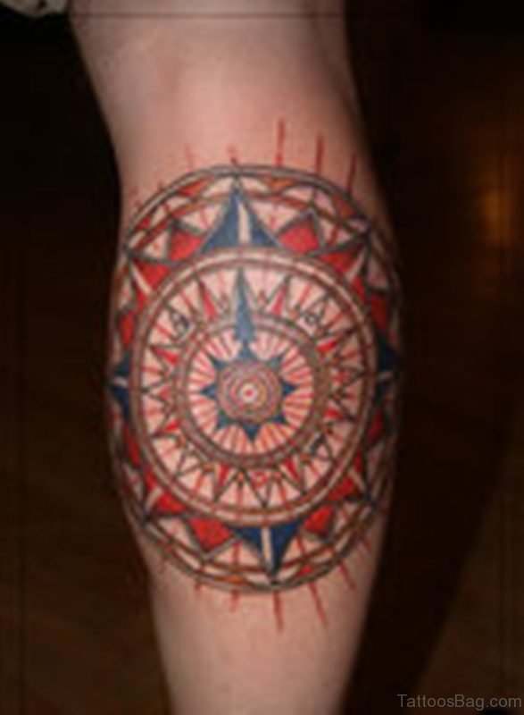 Color Ink Mandala Compass Tattoo On Leg