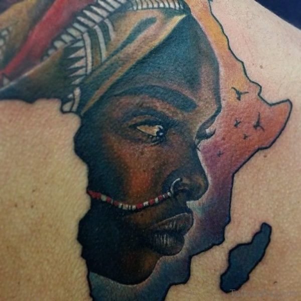 Colored African Girl And Map Tattoo