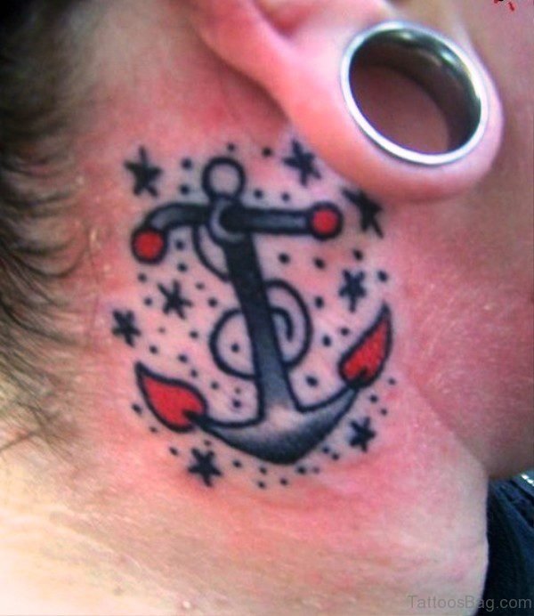 Colored Anchor Neck Tattoo