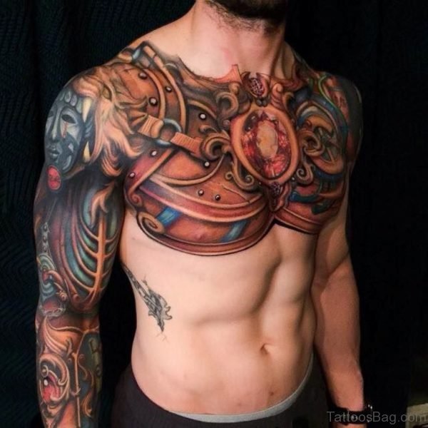 Elegant Armor Tattoo On Chest