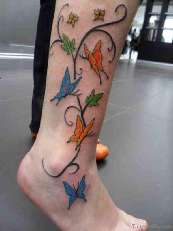 Colored Butterfly Tattoo On Ankle