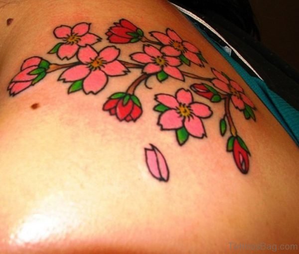 Colored Cherry Blossom Tree Tattoo Design