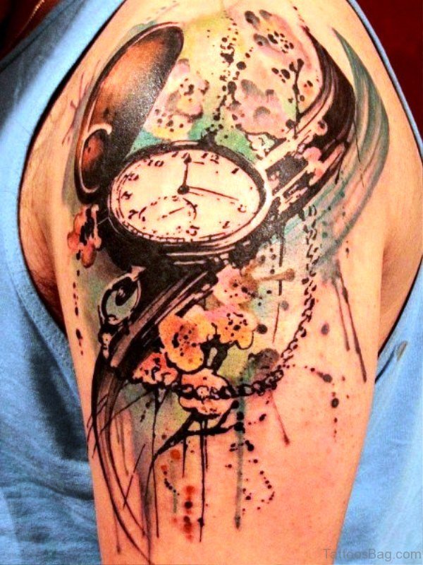 Colored Clock Tattoo Design