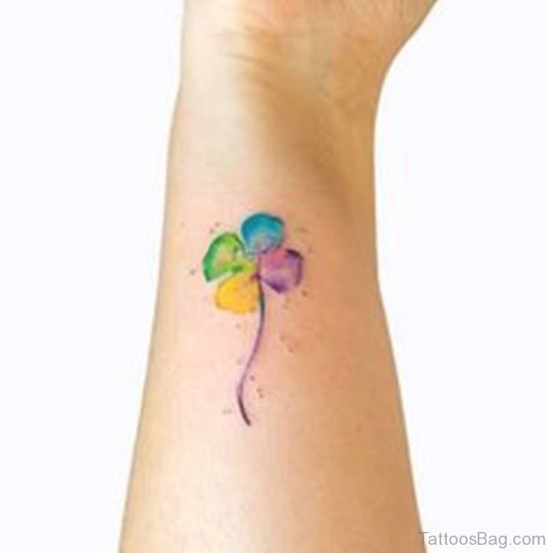 Colored Four Leaf Wrist Tattoo