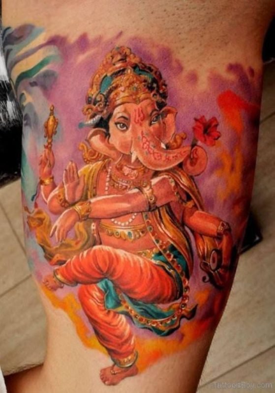 Colored Ganesha Tattoo Design On Shoulder