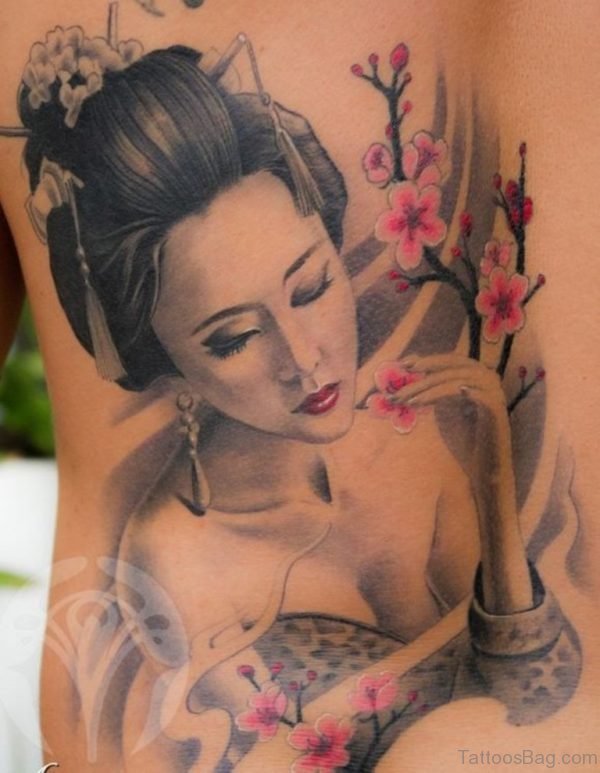 Colored Geisha Tattoo Design