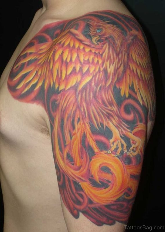 Colored Half Sleeve Shoulder Phoenix Tattoo