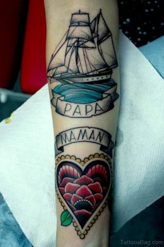 Colored Heart And Papa Tattoo