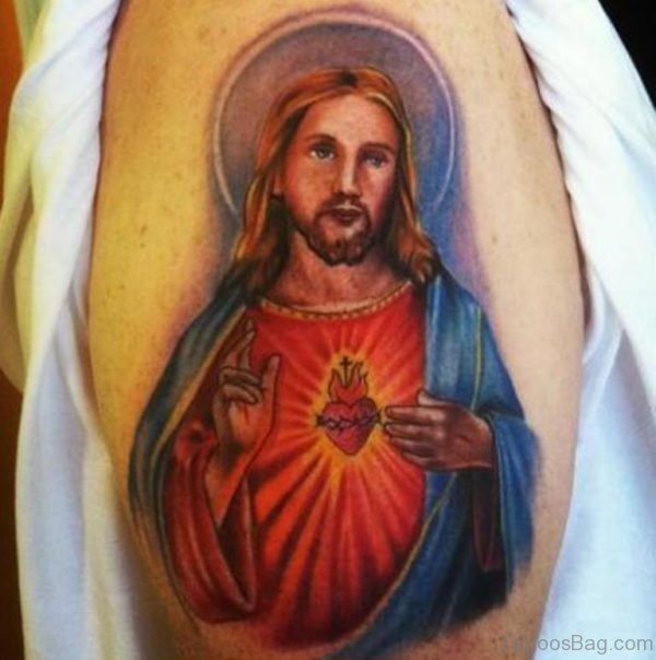 Colored Ink Jesus Tattoo