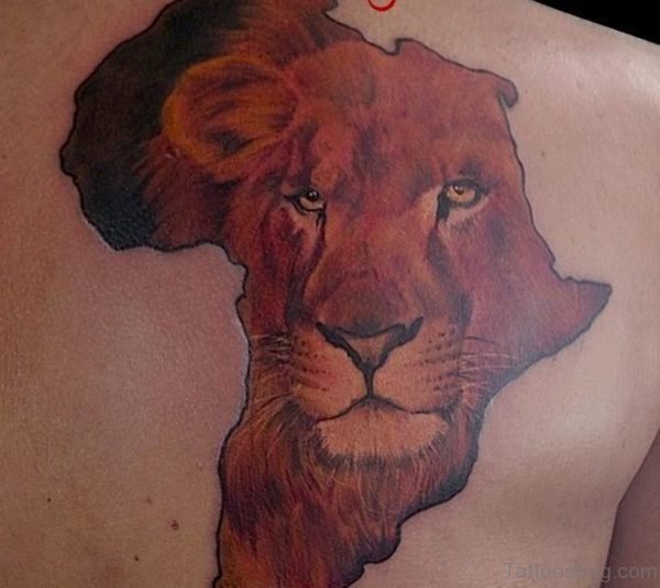 Colored Lion And Map Tattoo