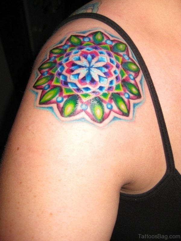 Colored Mandala Tattoo On Shoulder Image