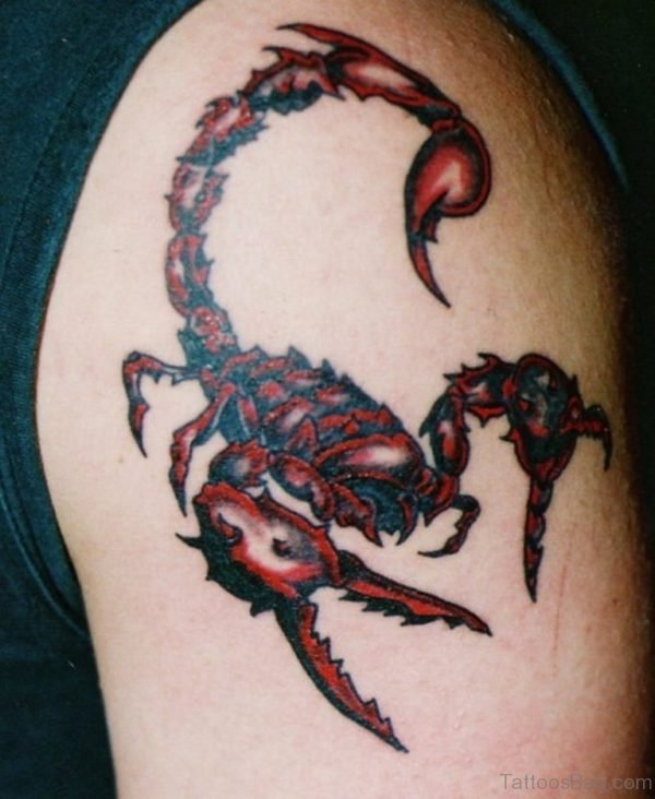 Colored Scorpion Tattoo On Shoulder