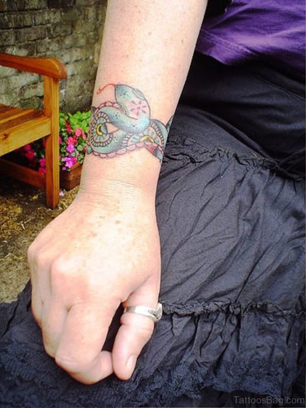 Colored Snake Tattoo On Wrist