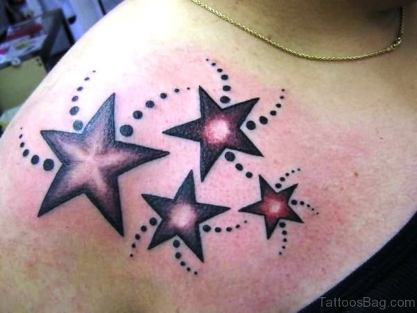 Colored Star Shoulder Tattoo Design