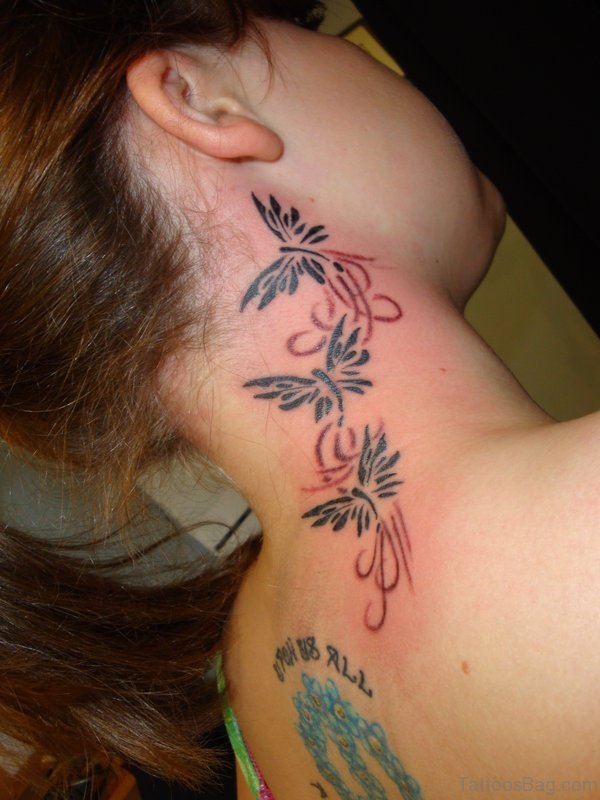 Colorful Butterfly Neck Tattoo For Women