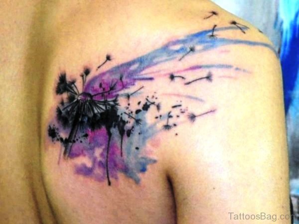 Colorful Dandelion Tattoo On Shoulder