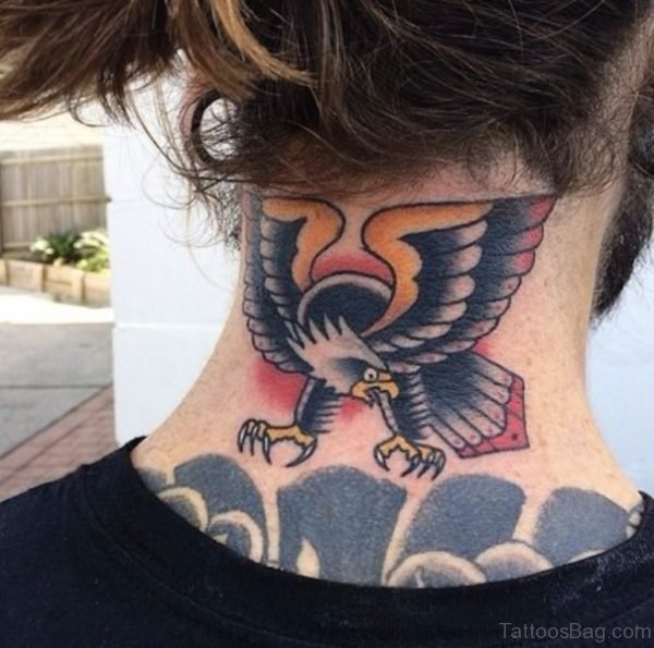 Colorful Eagle Tattoo On Neck
