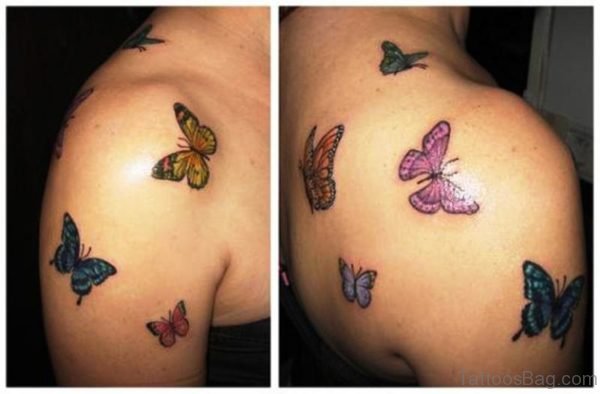 Colorful Flying Butterflies Tattoo