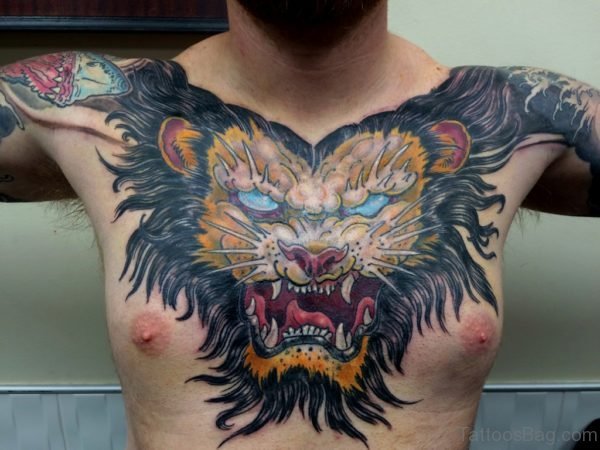 Colorful Lion Tattoo On Chest