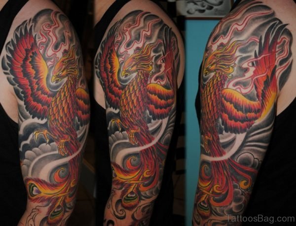 Colorful Phoenix Left Shoulder Tattoo Designer
