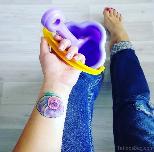 Colorful Seashell Tattoo On Wrist