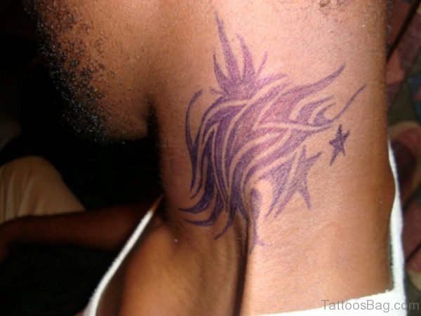 Colorful Tribal Tattoo On Neck Side