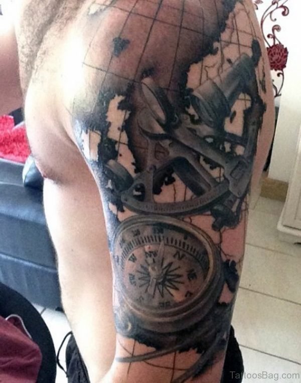 Compass With Map Tattoo