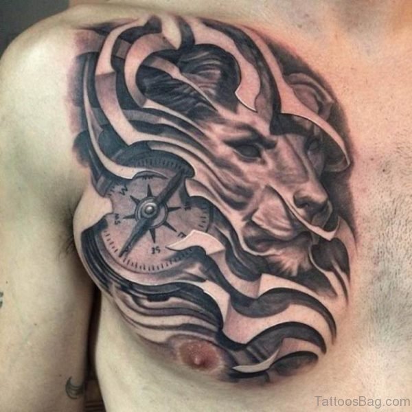 Compass And Lion Tattoo