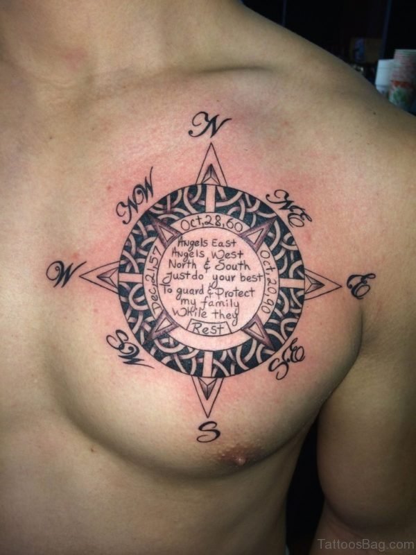 Compass Tattoo Design On Chest