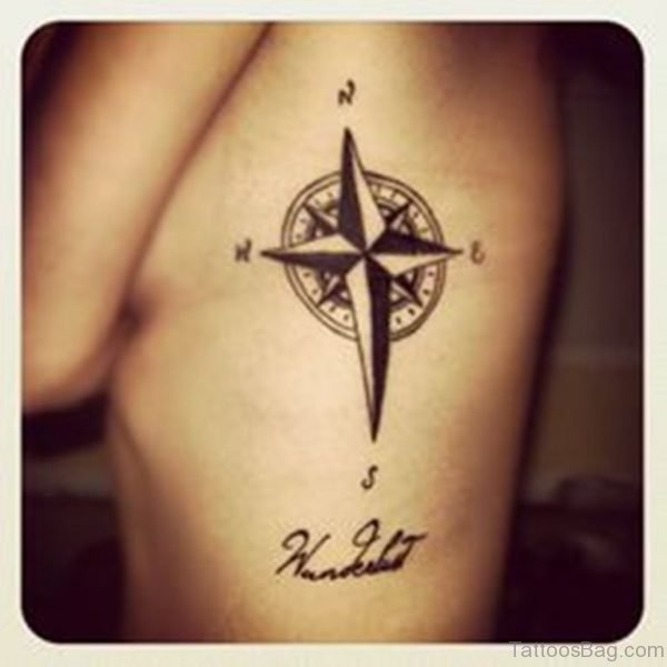 Compass Tattoo Design On Rib