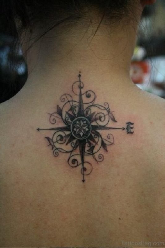 Compass Tattoo with Swirls