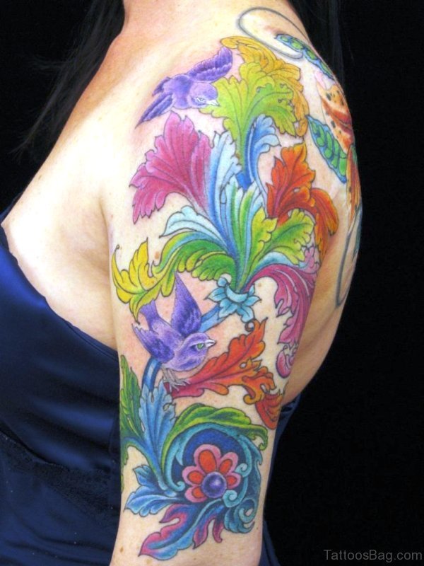 Cool Colorful Flowers Tattoo
