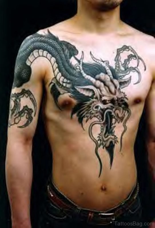 Cool Dragon Tattoo Design On Chest